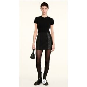 Alice + Olivia Mini Skirt Size 10 Lamb Leather Panel Mixed Media Ponte Black